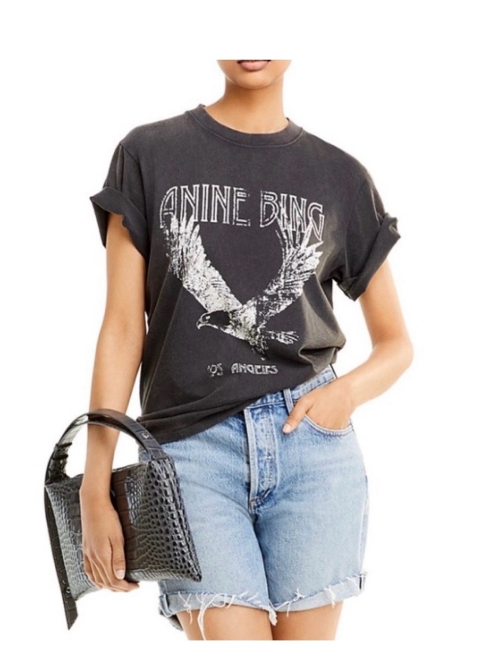 Anine Bing Washed Black Eagle Graphic Tee NWT Large
